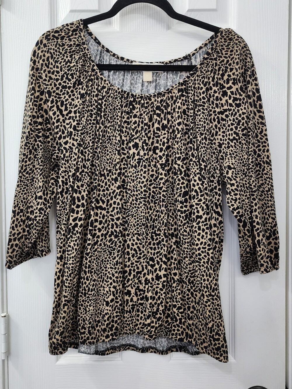 Michael Kors Animal Print Scoop Neck Women's Top - Beige/Black Size: 1x